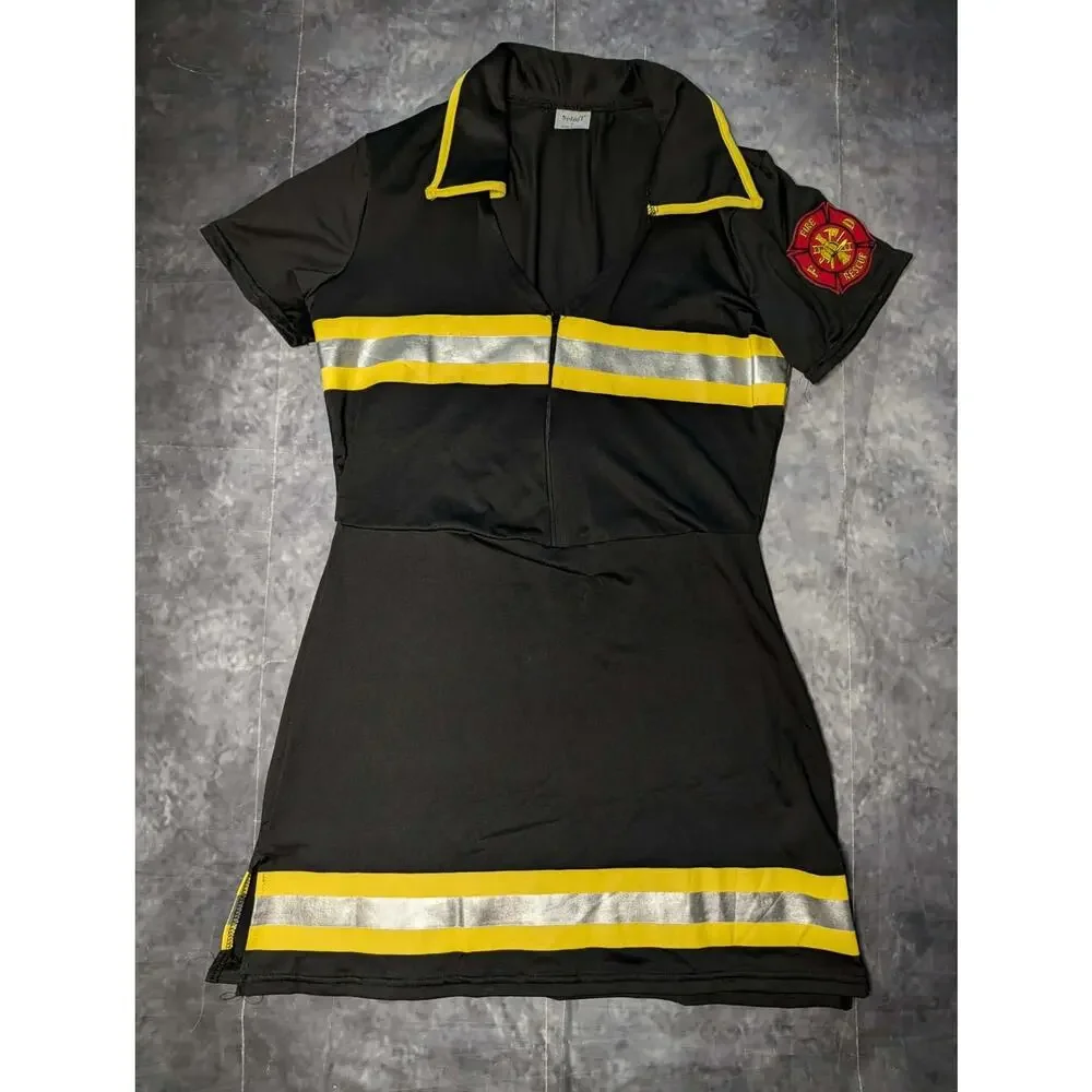 Spirit Halloween Flirty Sexy Firefighter Mini Dress Costume Black Size M - Picture 3 of 9
